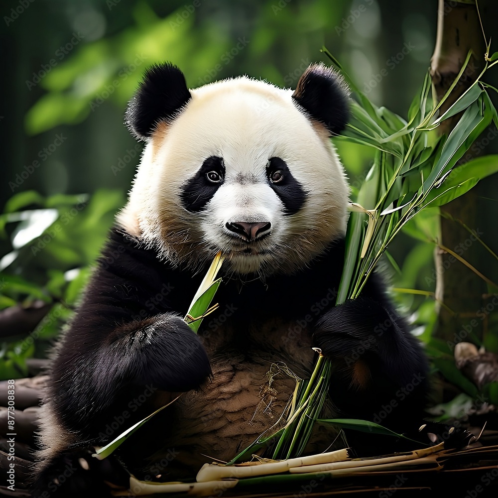 Obraz premium A panda eating bamboo