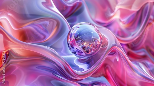 A collection of abstract organic shapes in vibrant hues of pink purple and silver These shapes resemble soft fluid forms reminisce nt of clouds or bubbles with some having a metallic sheen The central