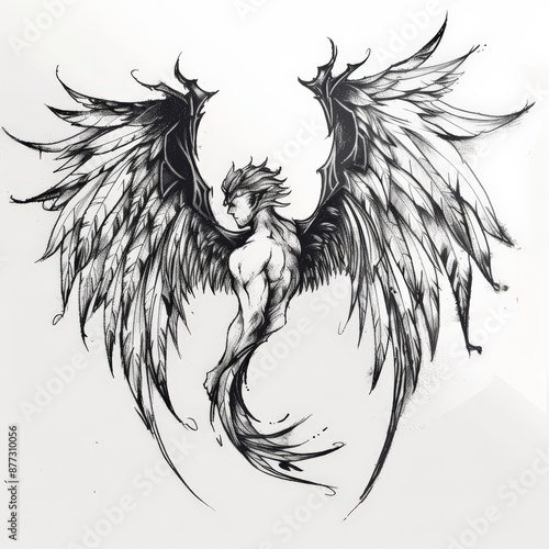 bird, vector, demon, eagle, tattoo, wing, illustration, animal, art, feather, head, design, symbol, black, drawing, angel, sketch, tribal, sign, beak, nature, wings, heraldic, wild, hawk, cartoon