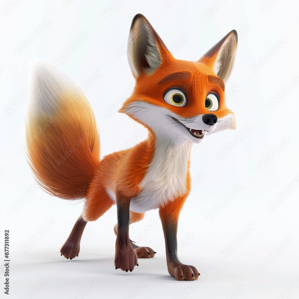 Obraz premium A cartoon fox cub on an isolated background with a funny expression