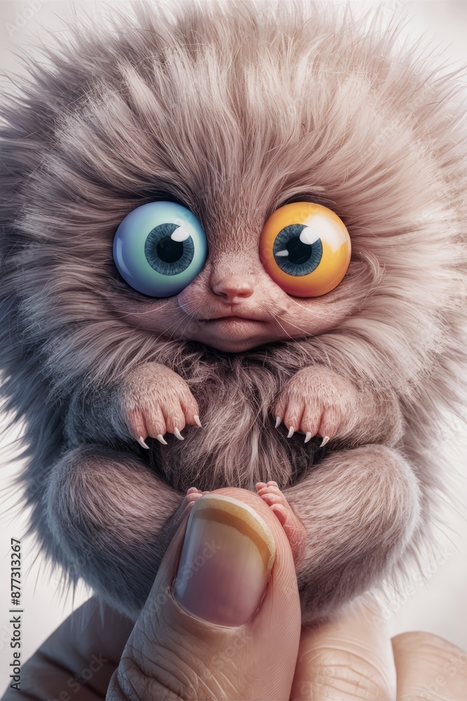 A furry creature with big eyes and a small body, AI A furry creature with big eyes and a small body, AI