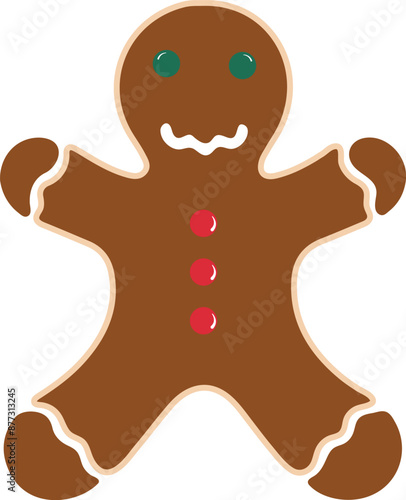 Gingerbread man cookie on white background. Merry Christmas holiday illustration. 