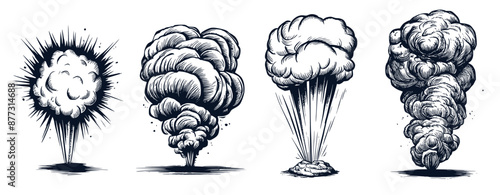 Set of explosion blast vector illustration, explosive bursts, generative ai