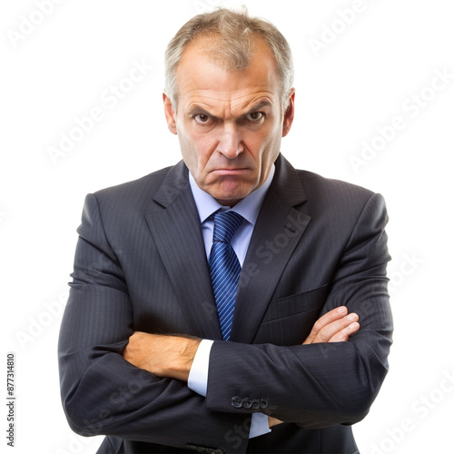 mature business man portrait isolated on white background, serious and depressed