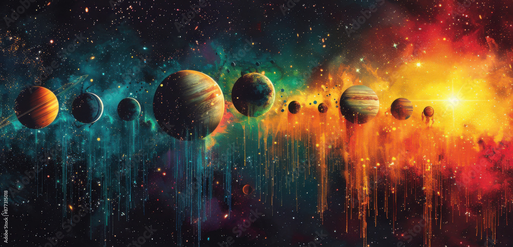 Fototapeta premium Galaxy background featuring a planetary alignment