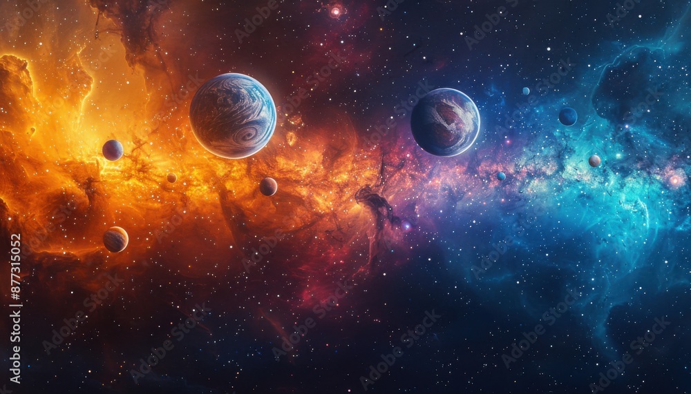 Obraz premium Galaxy background featuring a planetary alignment