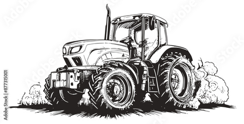 Sketch vector illustration of a tractor in black white, generative ai