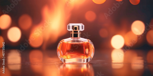 a bottle of perfume on a background of fire heat