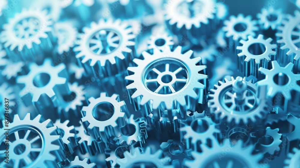 Close-up of interconnected gears in varying sizes, showcasing mechanical precision and engineering complexity in a blue-toned image. Close-up of interconnected gears in varying sizes, showcasing mechanical precision and engineering complexity in a blue-toned image.