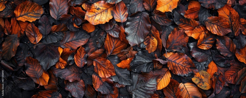 Close-up autumn fallen leaves in vivid orange and brown hues, creating a rich and textured seasonal background. Close-up autumn fallen leaves in vivid orange and brown hues, creating a rich and textured seasonal background.
