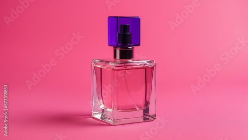 aesthetic perfume bottle with purple nozzle filled wit background
