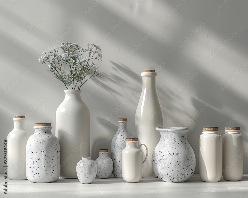 Fresh Family of Milk Products Mockup on White Surface - Customizable Labels 3D Render in 5:4 Ratio Fresh Family of Milk Products Mockup on White Surface - Customizable Labels 3D Render in 5:4 Ratio