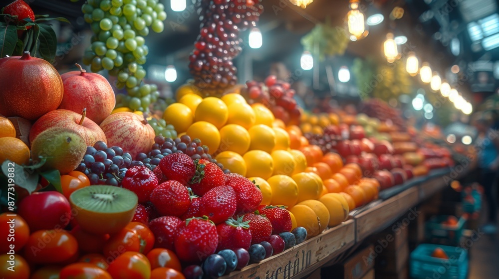 Vibrant Fruit Market Display - Generative AI