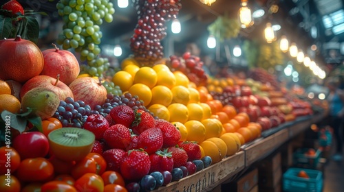 Vibrant Fruit Market Display - Generative AI