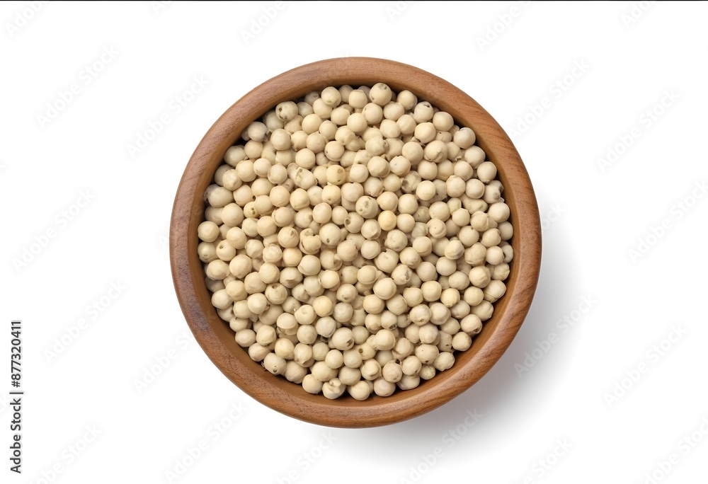 White Peppercorn Seeds in a Wooden Bowl - Aromatic and Versatile Spice in Rustic Presentation White Peppercorn Seeds in a Wooden Bowl - Aromatic and Versatile Spice in Rustic Presentation