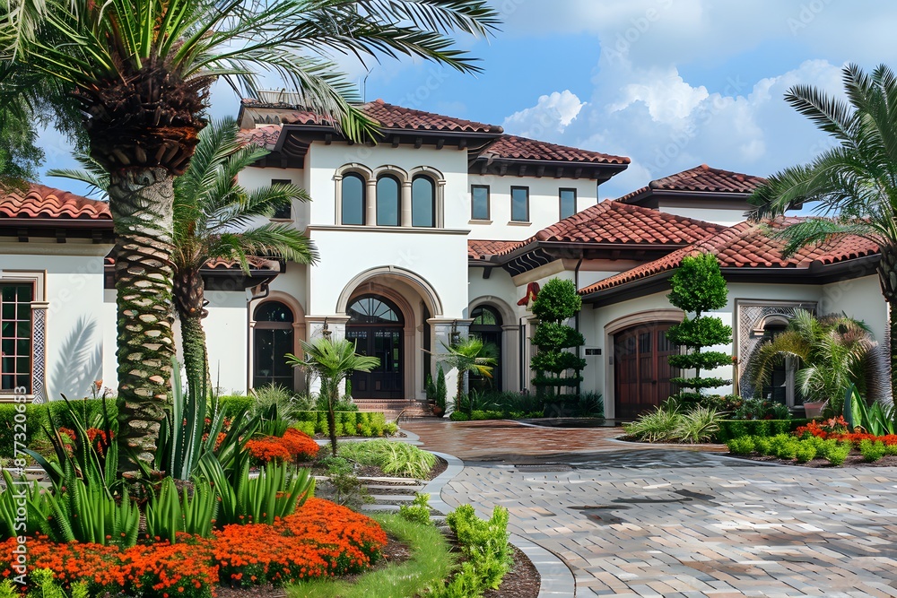 A detailed photo of a luxury home's exterior with a smart home automation system, featuring an integrated weather station and smart irrigation. A detailed photo of a luxury home's exterior with a smart home automation system, featuring an integrated weather station and smart irrigation.