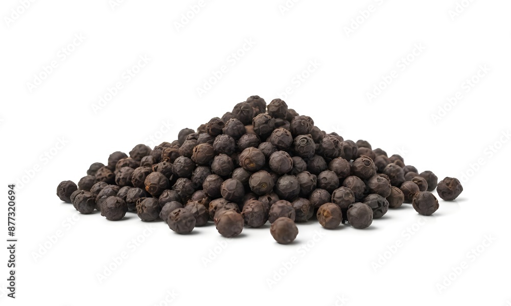 A Pile of Whole Black Peppercorns on a White Background - Bold and Aromatic Spice in a Clean Display A Pile of Whole Black Peppercorns on a White Background - Bold and Aromatic Spice in a Clean Display