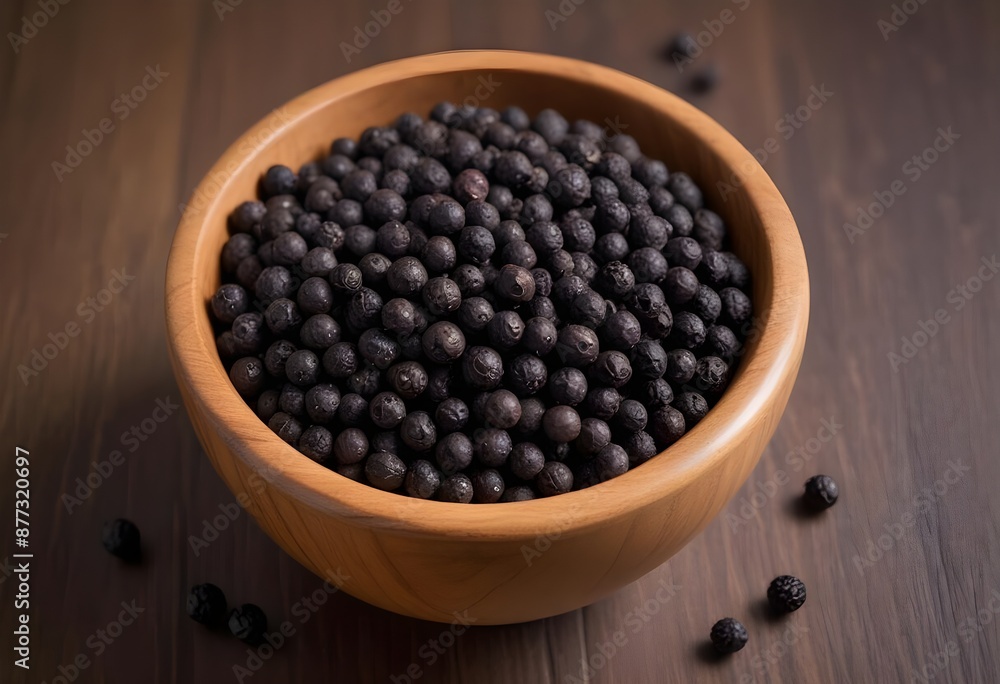 A Wooden Bowl Filled with Black Peppercorns - Rustic and Aromatic Spice for Gourmet Cooking A Wooden Bowl Filled with Black Peppercorns - Rustic and Aromatic Spice for Gourmet Cooking