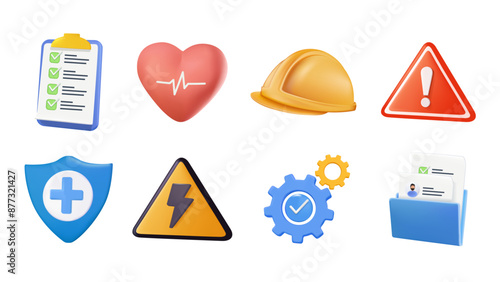 Health safety environment. Occupational security preventive, medical insurance, health care protection warning hazard