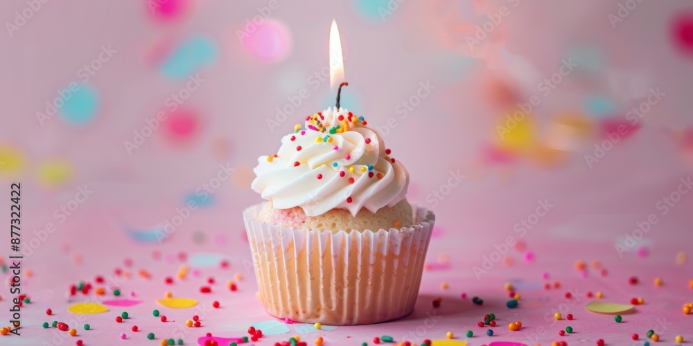 birthday cupcake with candles , copy space concept for wallpaper or background birthday cupcake with candles , copy space concept for wallpaper or background