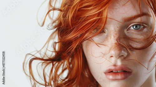 A woman with copper-colored red hair on a light background.
