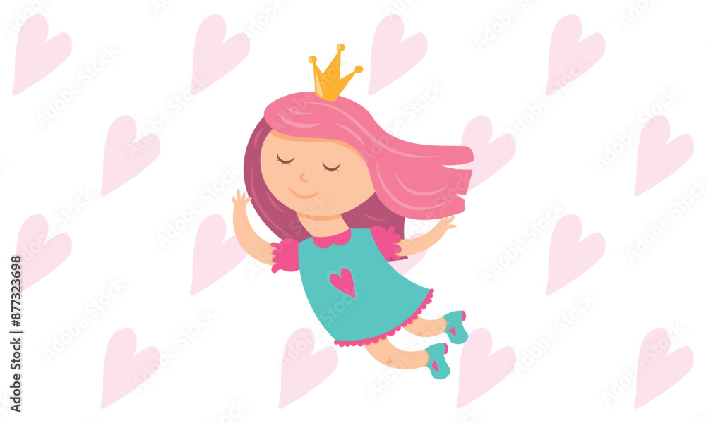 Princess vector illustration done in flat style. The girl is dreaming. The fairy flies. Princess vector illustration done in flat style. The girl is dreaming. The fairy flies.