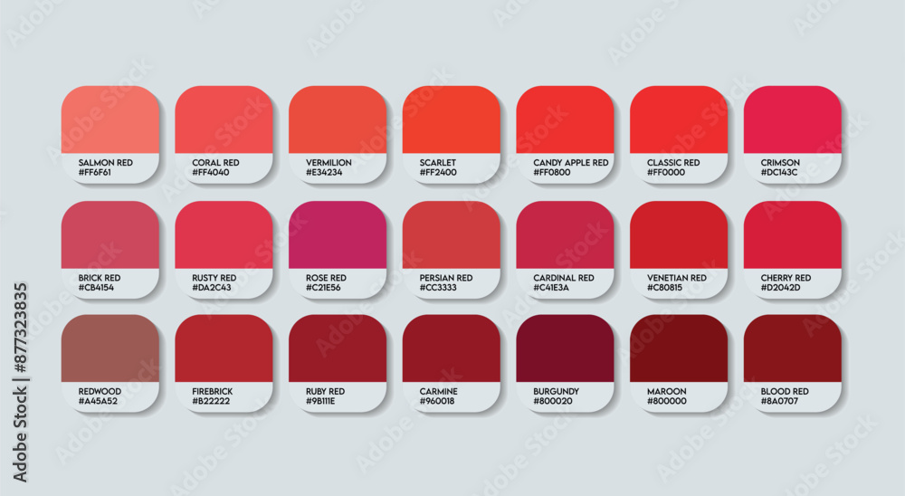 Light Red Color Palette Red Color Guide Palette with Color Names