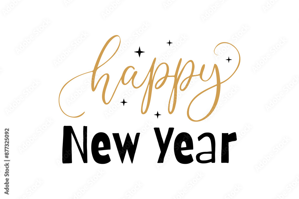 Happy New Year calligraphic text for decoration and design of holiday and congratulations, isolated on white background. Happy New Year calligraphic text for decoration and design of holiday and congratulations, isolated on white background.