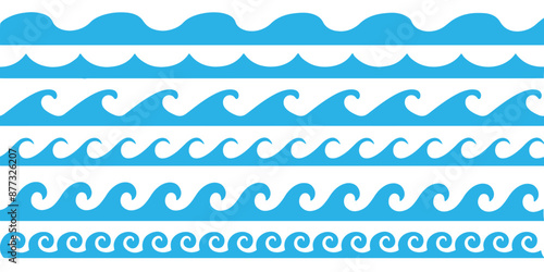 Sea wave pattern background. Vector ocean wave shape pattern. Sea waves pattern. Water wave abstract design. Water line background. Seamless marine decoration pattern background.