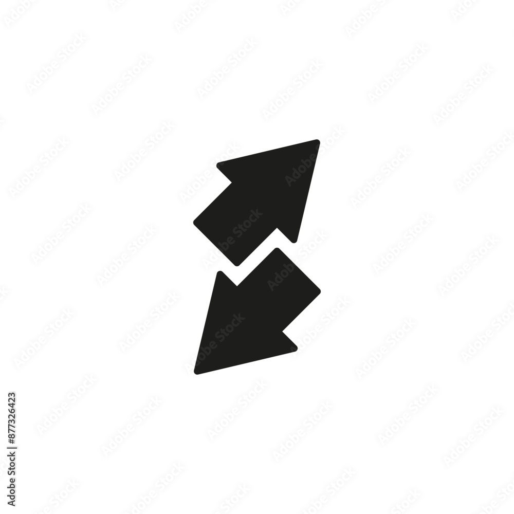 Two short small arrows point in different opposite directions. Vector illustration on white background. Two short small arrows point in different opposite directions. Vector illustration on white background.