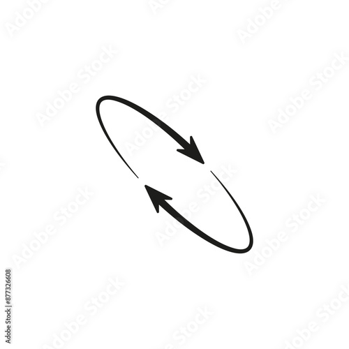 Two semicircular thin arrows rotate. Semi circle arrows following each other and moving in a circle. Vector symbol. Isolated Illustration on white background.