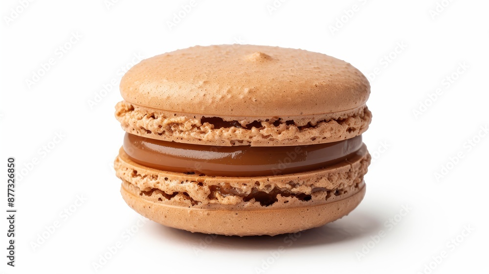 Caramel Filled Macaron on White Background Caramel Filled Macaron on White Background