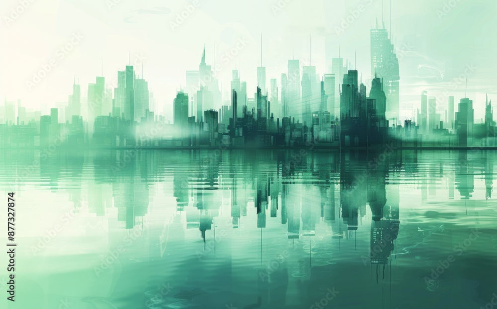 Obraz premium Abstract Vector Illustration, Futuristic green Urban city Landscape with Advanced Smart City Technology, de- urbanization concept, Graphic Resources, Wallpapers, Brochure, banner design, Advertising, 