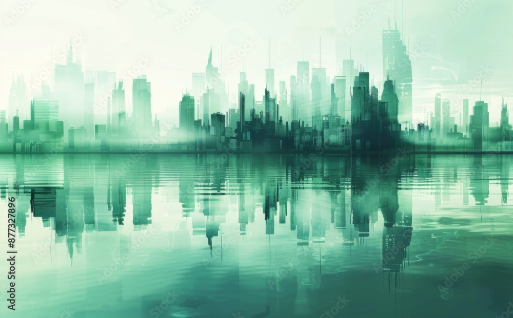 Fototapeta premium Abstract Vector Illustration, Futuristic green Urban city Landscape with Advanced Smart City Technology, de- urbanization concept, Graphic Resources, Wallpapers, Brochure, banner design, Advertising,
