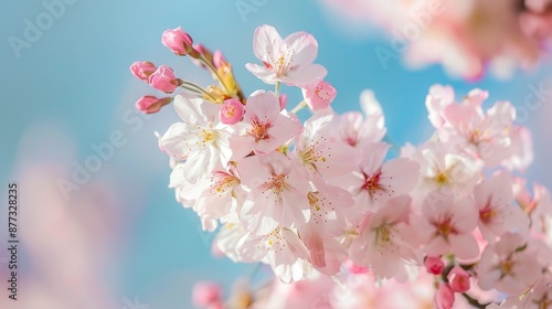 Delicate Pink Cherry Blossoms Against a Blue Sky
