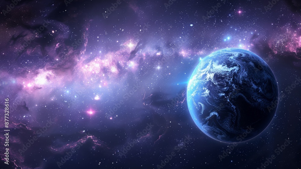 Obraz premium Earthlike Planet in a Starry Galaxy