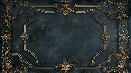 Ornate Gold Frame on Black Textured Background