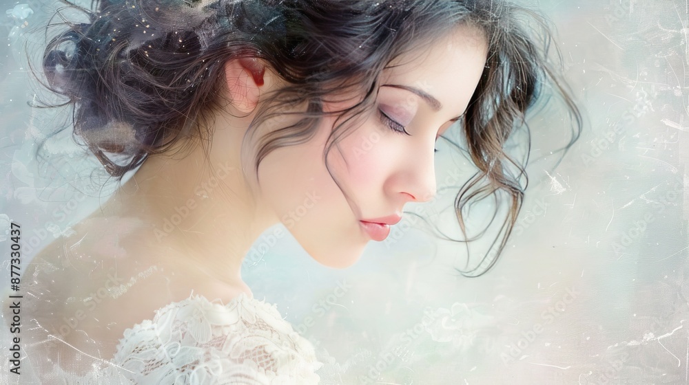 Elegant portrait of a young woman with delicate features and soft lighting, exuding serenity and grace. Elegant portrait of a young woman with delicate features and soft lighting, exuding serenity and grace.