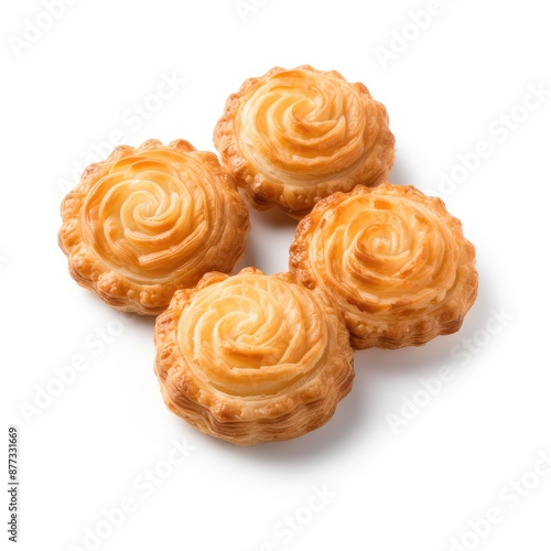 Puff Pastry, Set of Pate Feuilletee Isolated, Sweet Braided Pastries on White Background Top View