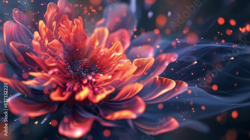 A beautiful abstract design of an iridescent flower in the shape of with an explosion effect, on a black background © cong