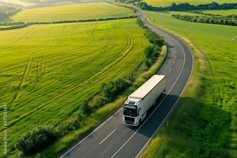 custom made wallpaper toronto digitalWhite Semi-Truck on a Winding Country Road