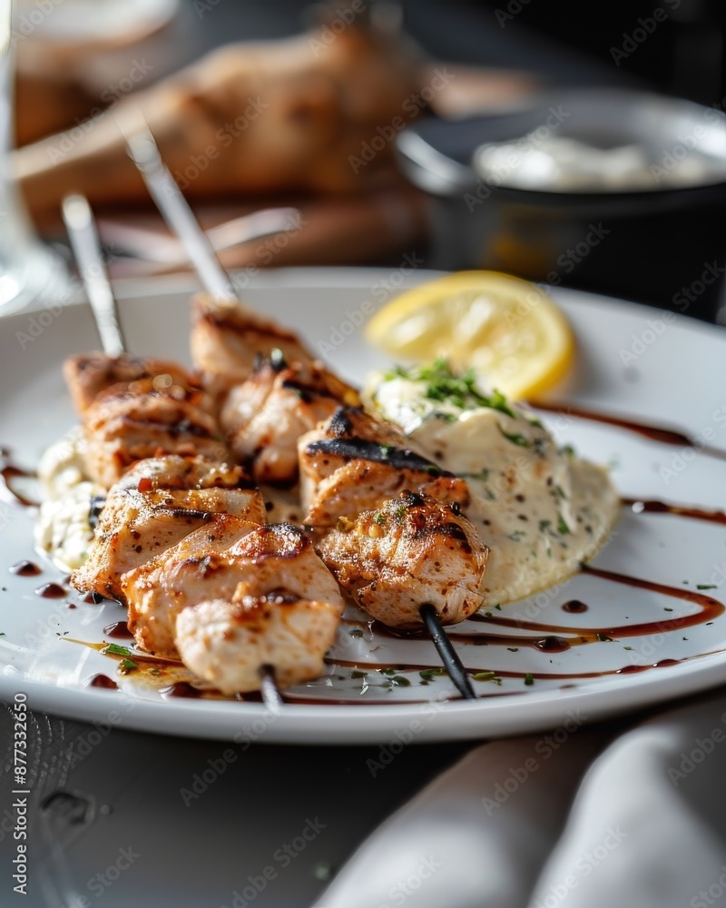 Grilled Chicken Skewers with Creamy Sauce and Lemon Grilled Chicken Skewers with Creamy Sauce and Lemon
