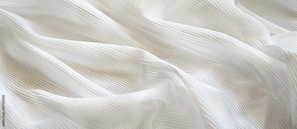 White mesh fabric background with selective focus suitable for sportswear due to its lightweight breathability and quick drying properties ideal as an abstract wallpaper with copy space image for text White mesh fabric background with selective focus suitable for sportswear due to its lightweight breathability and quick drying properties ideal as an abstract wallpaper with copy space image for text