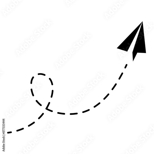 Paper plane icon. Dotted line flight path