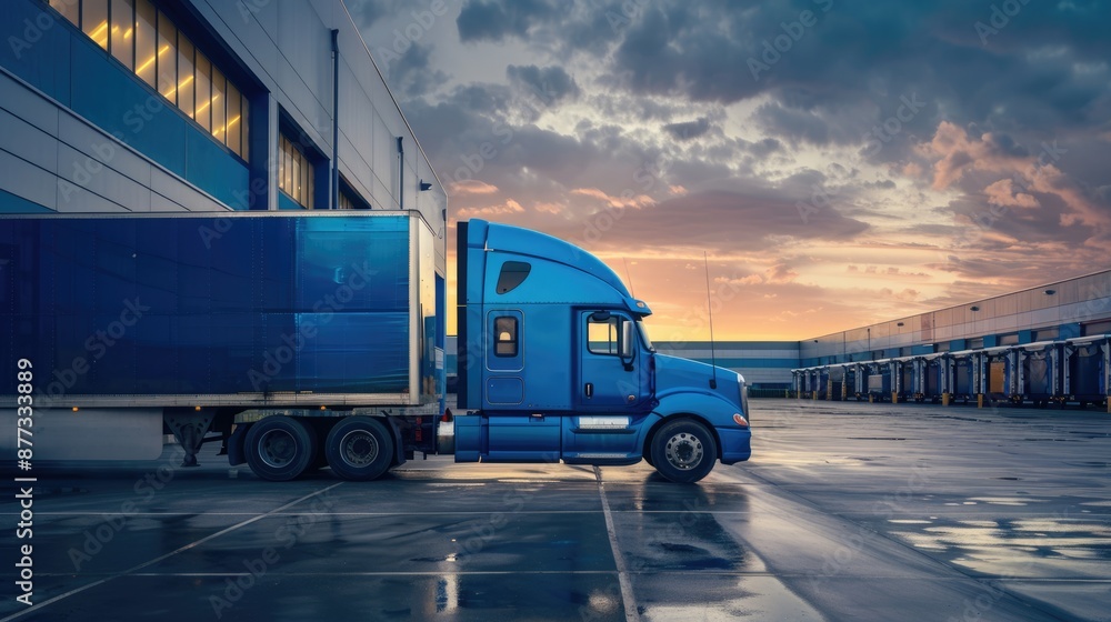 Empty Truck Waiting at Warehouse Parking Lot for Next Hauler Delivery