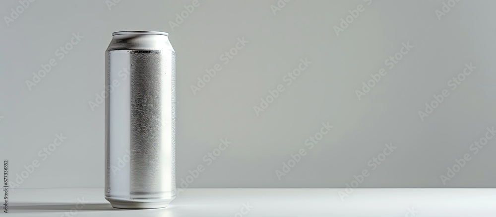 Aluminum beer can closed with no logo set on a white surface with copy space image Aluminum beer can closed with no logo set on a white surface with copy space image