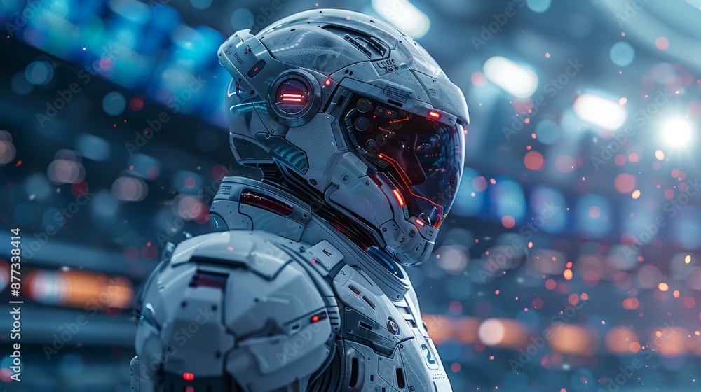 Futuristic Robotic Helmet with LED Lights - Generative AI Futuristic Robotic Helmet with LED Lights - Generative AI