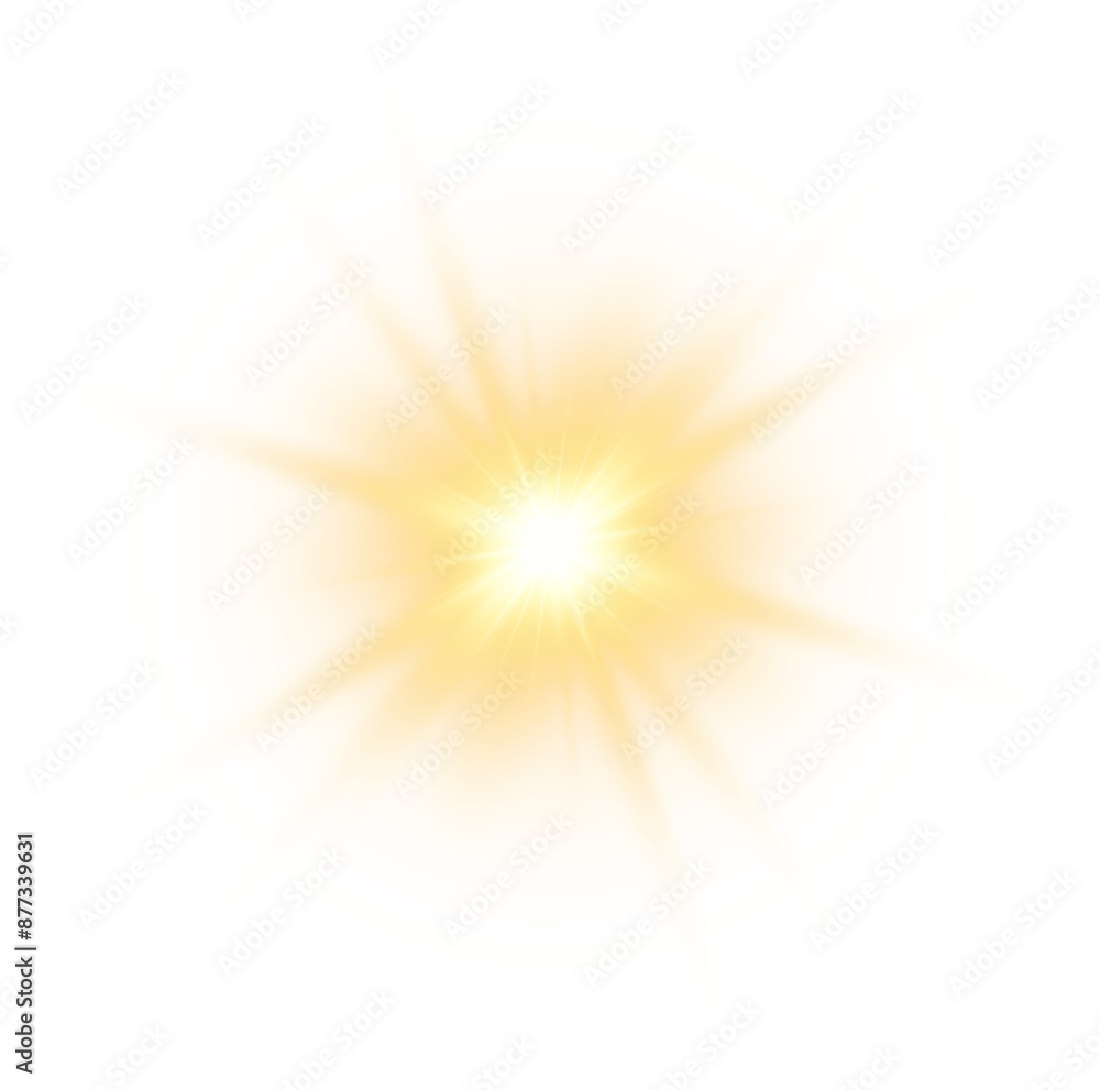 Gold Glow Star. Light glowing effect. Transparent Sun rays