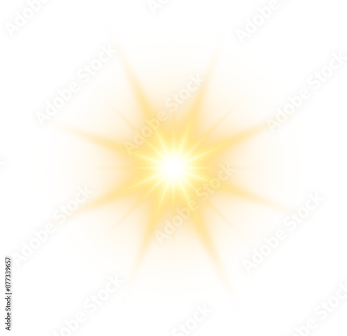 Gold Glow Star. Light glowing effect. Transparent Sun rays