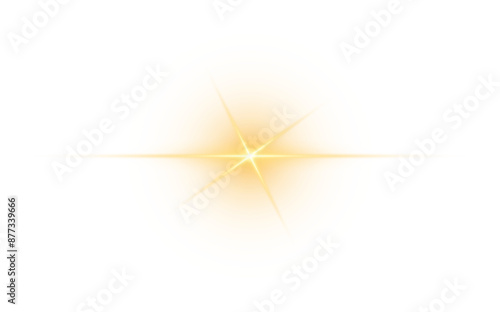 Gold Glow Star. Light glowing effect. Transparent Sun rays